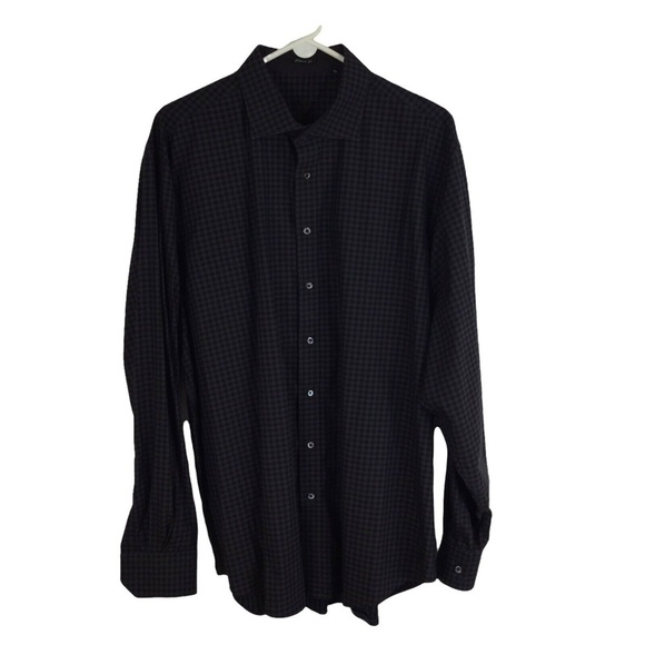 Bugatchi Classic Fit Brown Gray Checkered Button Down Long Sleeve Shirt Men XXL - Picture 1 of 7